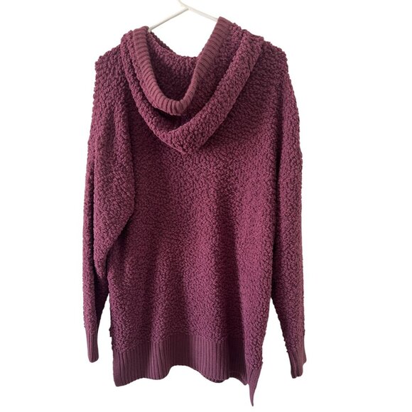 Zenana Premium Womens Hooded Popcorn Knit Sweater Large Plum Purple Polyester & - Picture 2 of 8